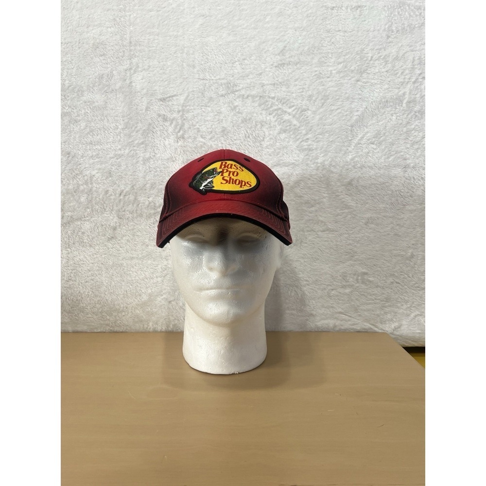 Bass Pro Shops Red Black Baseball Hat Nylon Strap Adjustable Logo Cap